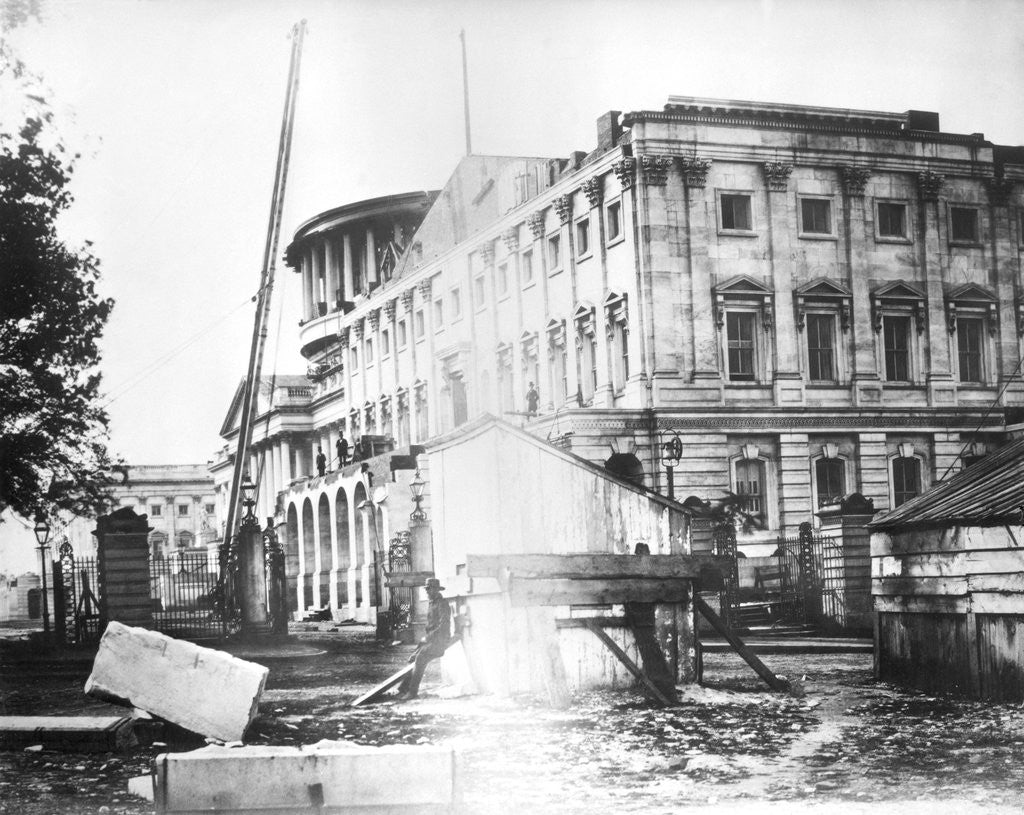 Detail of United States Capitol Building Under Construction by Corbis