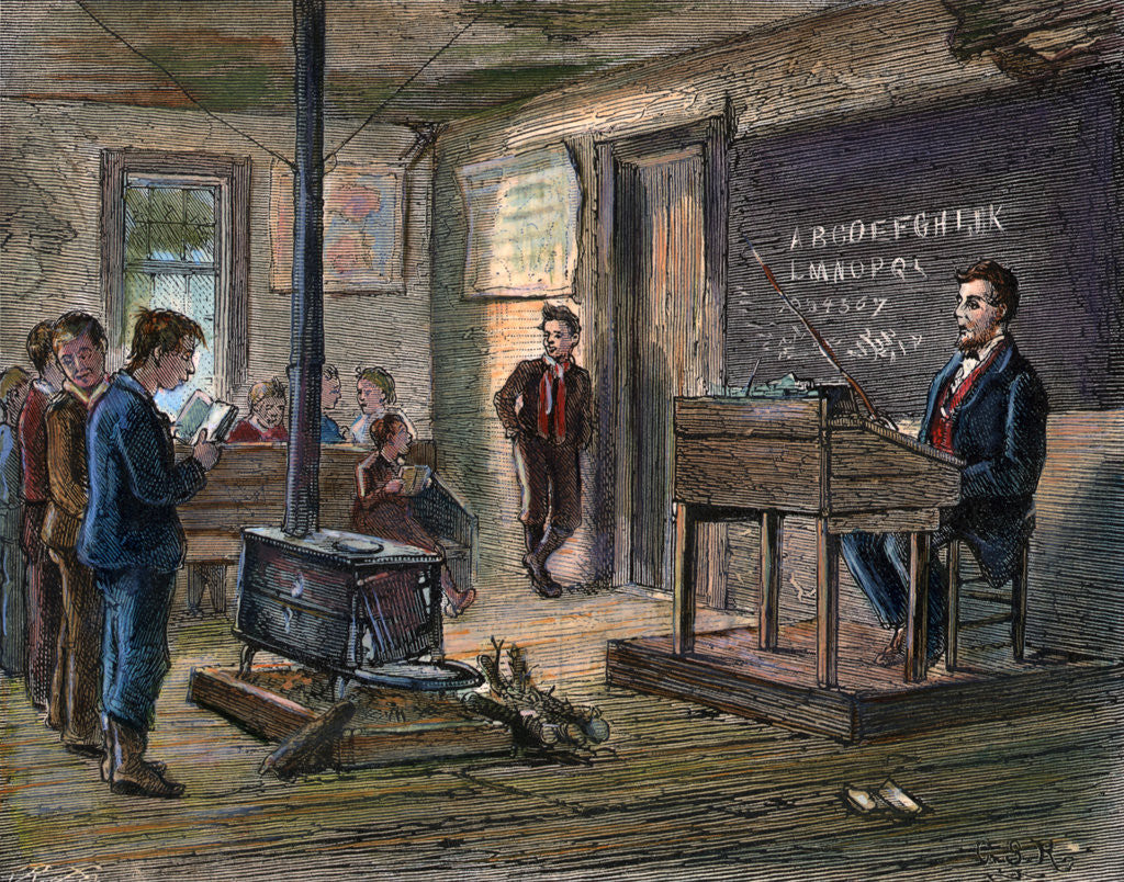 Detail of 19th-Century Lithograph of a One-Room Schoolhouse by Corbis