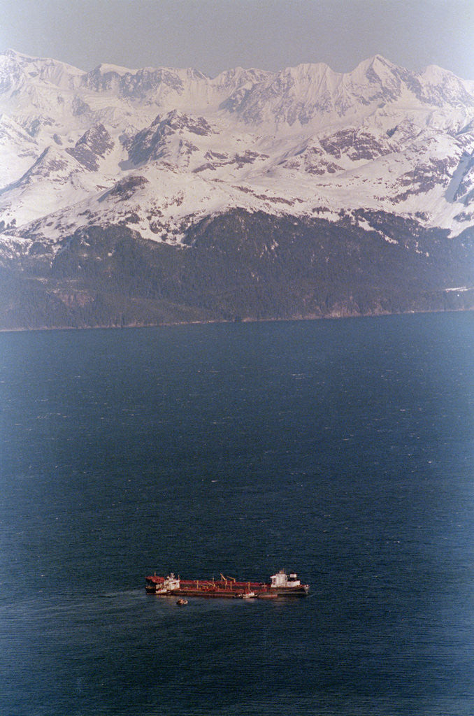 Detail of Aerial Of Exxon Valdez & Mountains by Corbis