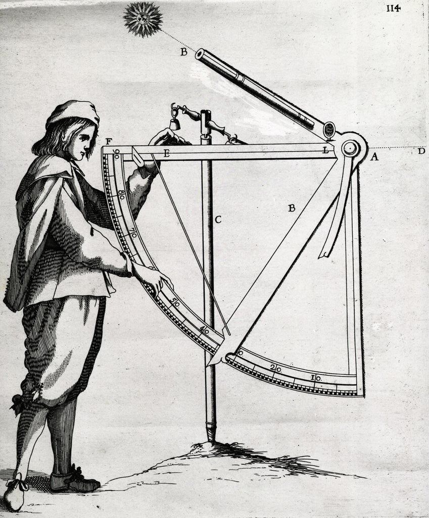 Detail of Illustration of a Man Using a Large Sextant by Corbis