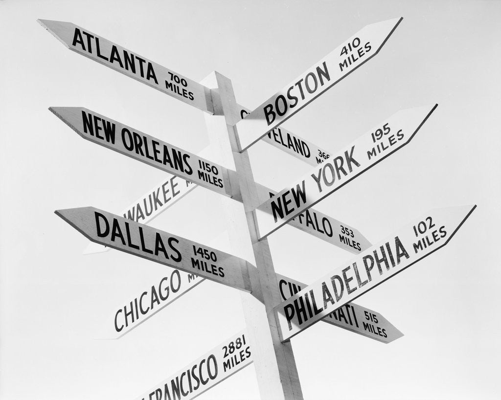 Detail of Sign Post W/Distances To Major Cities by Corbis