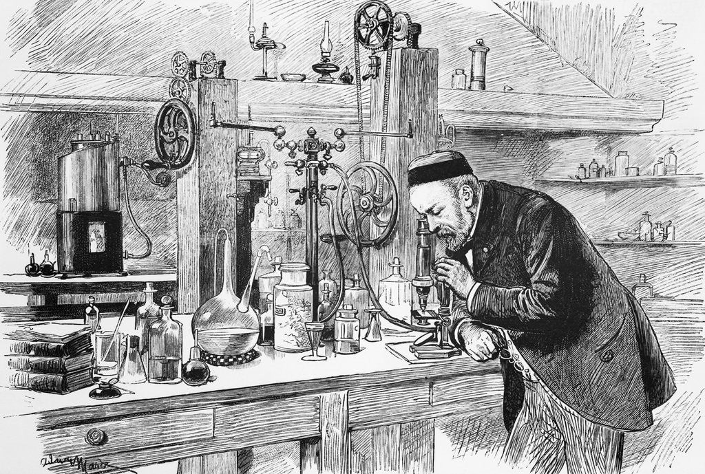 Detail of Louis Pasteur Looks Thru Microscope;Illu by Corbis