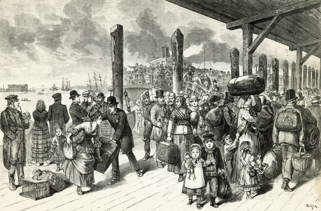 Detail of Illustration of Immigrants Arriving at New York Harbor by Corbis