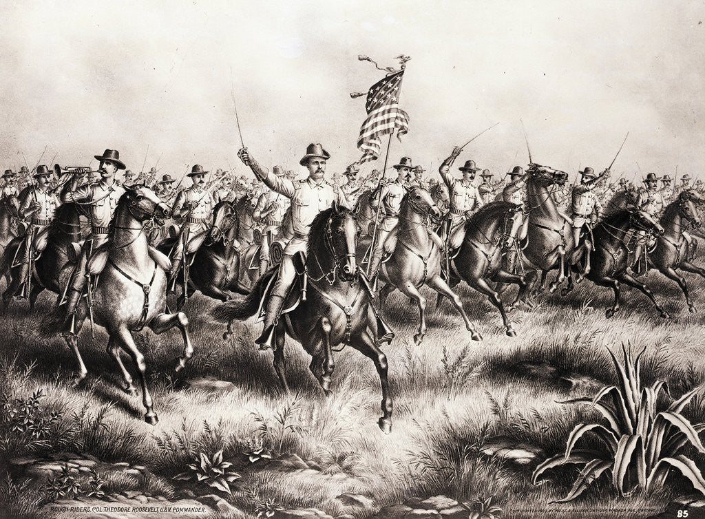 Detail of Lithograph of Theodore Roosevelt and the Rough Riders Charging San Juan Hill by Corbis