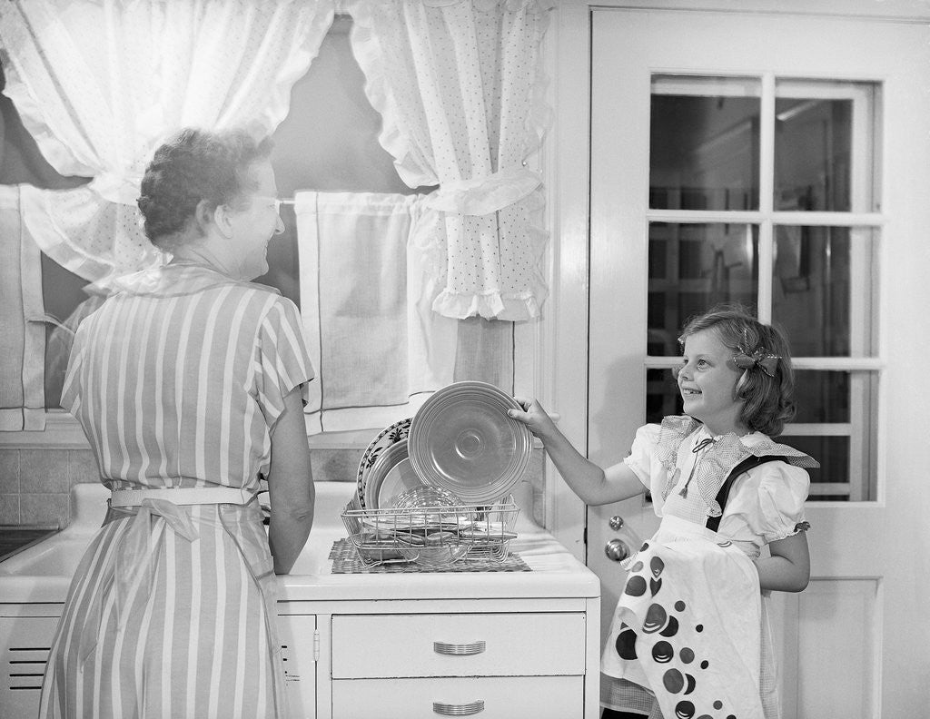 Detail of Mother and Daughter Doing Dishes by Corbis
