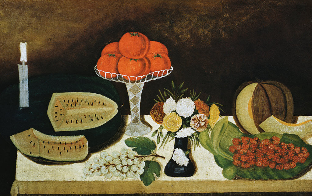 Detail of Tomatoes, Fruit and Flowers by a 19th-Century American Painter by Corbis