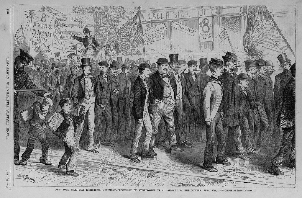 Detail of New York City - The Eight Hour Movement - Procession of workingmen on a 