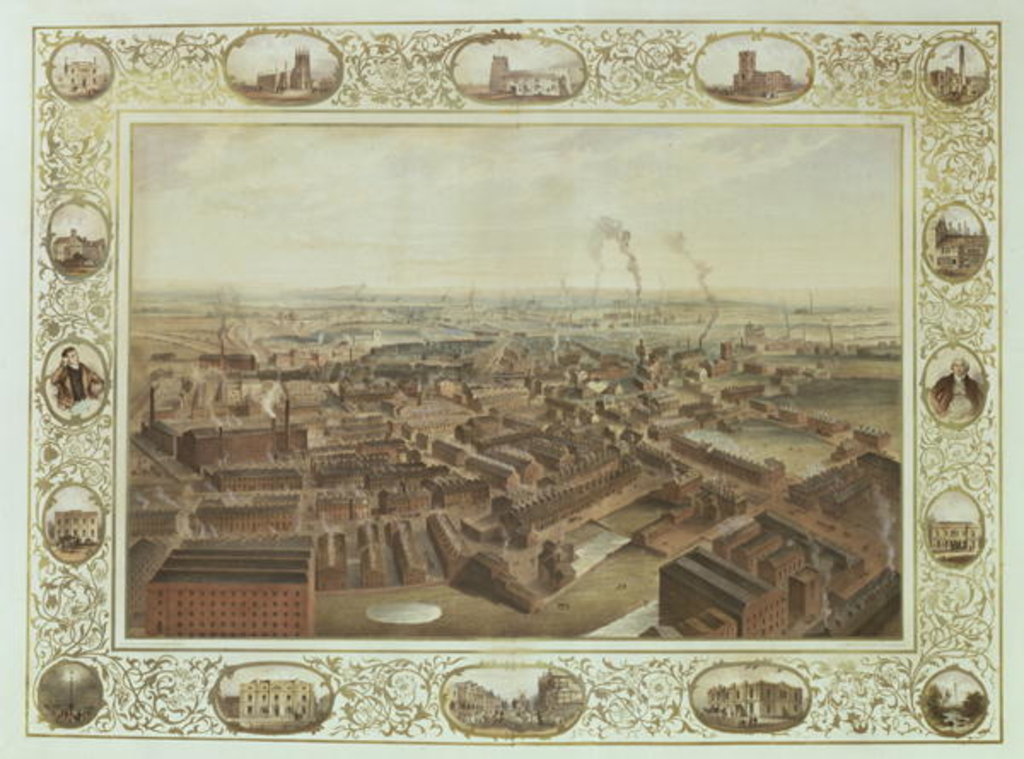 Detail of Bolton from Blinkhorn's Chimney with vignettes of Local Buildings, 1848 by Selim Rothwell