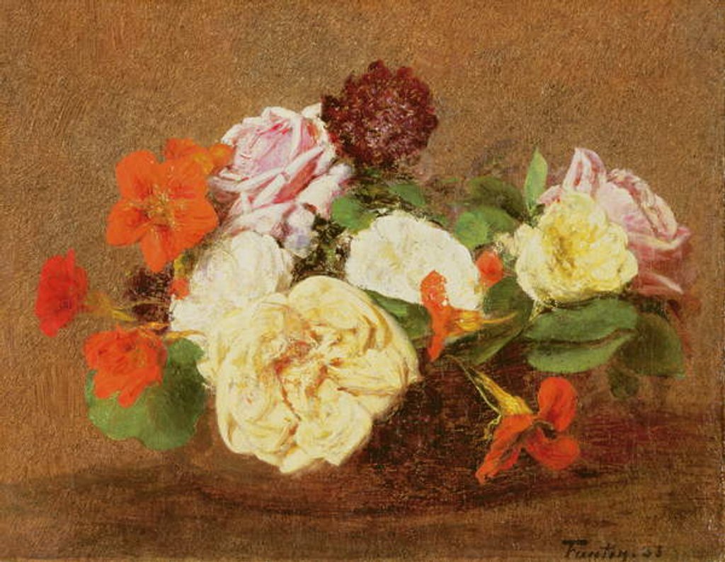 Detail of Roses and Nasturtiums in a Vase, 1883 by Ignace Henri Jean Fantin-Latour