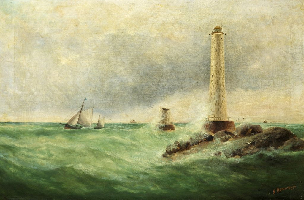 Detail of Seascape with Eddystone Lighthouse by E. Hemingway