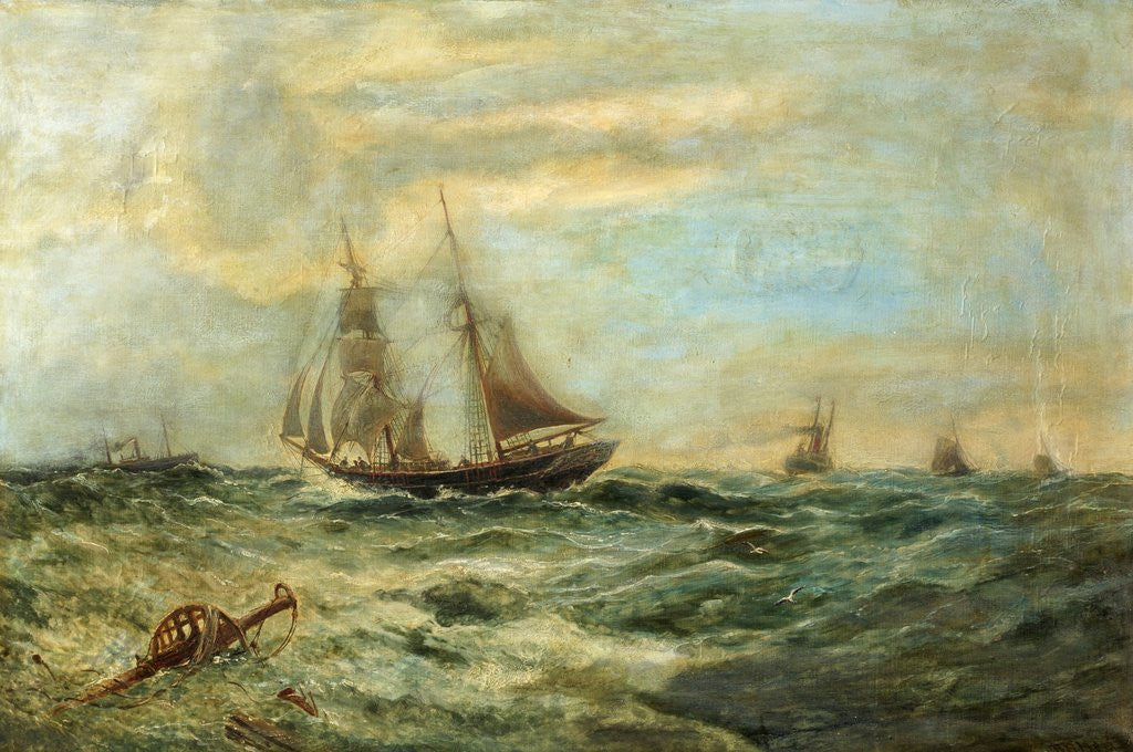 Detail of Coastal Craft on a Choppy Sea by Bernard Benedict Hemy