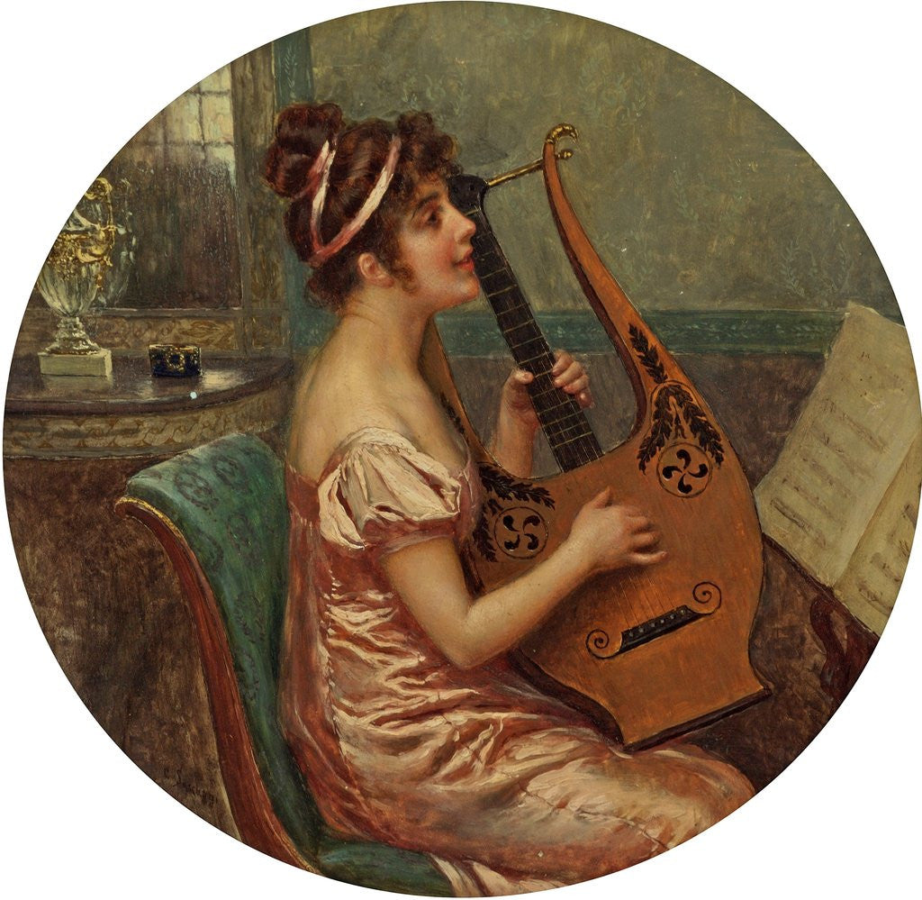 Detail of Woman Playing A Lyre by Cesare Saccaggi