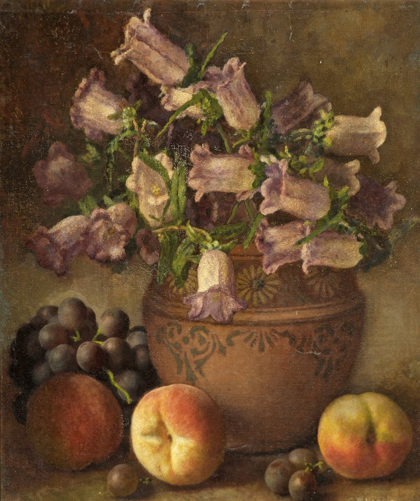 Detail of Still Life with Fruit and Canterbury Bells by George Walter Harris