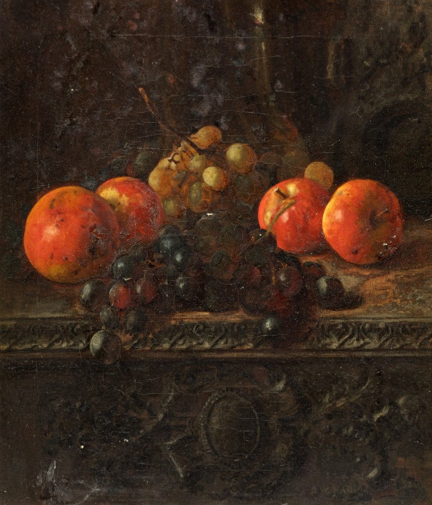 Detail of Still Life with Apples and Grapes on a Ledge by George Walter Harris