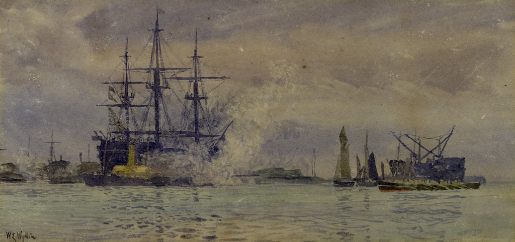 Detail of Portsmouth Harbour with Victory by William Lionel Wyllie