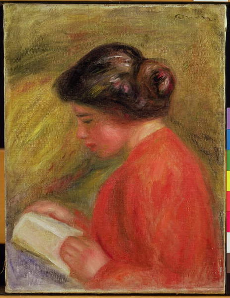 Detail of Girl in Red Reading by Pierre Auguste Renoir