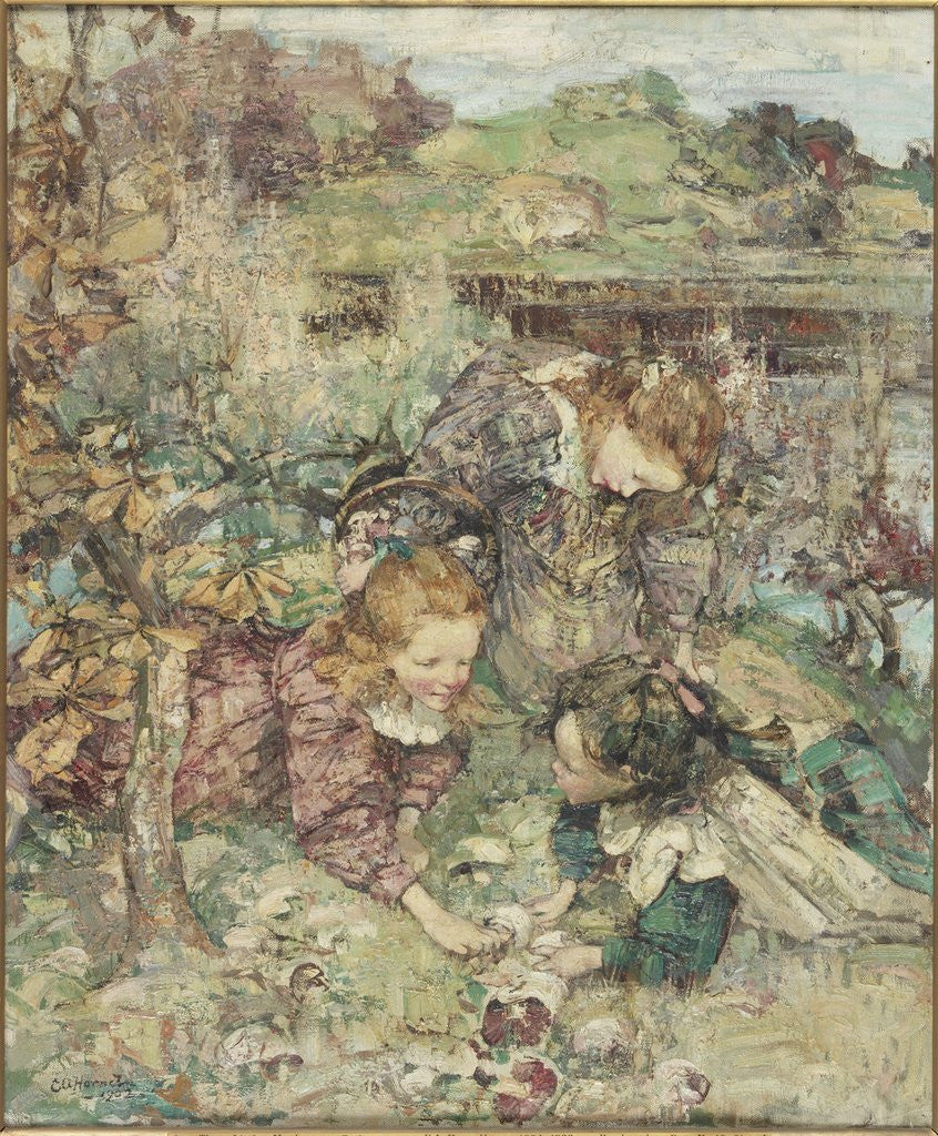 Detail of The Little Mushroom Gatherers by Ernest Atkinson Hornel