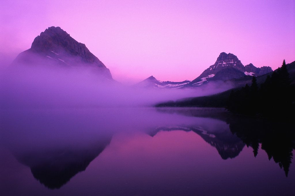 Detail of Fog Over Mountains and Lake by Corbis