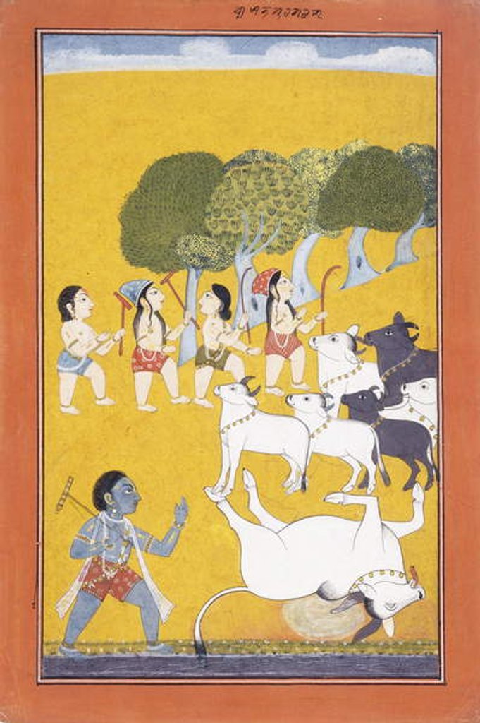 Detail of The Young Krishna Kills the Demon Vatsasura, who came in the Guise of a Calf, c.1730-1740 by Indian School