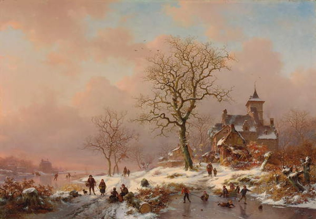 Detail of Winter Landscape with Figures Playing on the Ice, 1868 by Frederick Marianus Kruseman