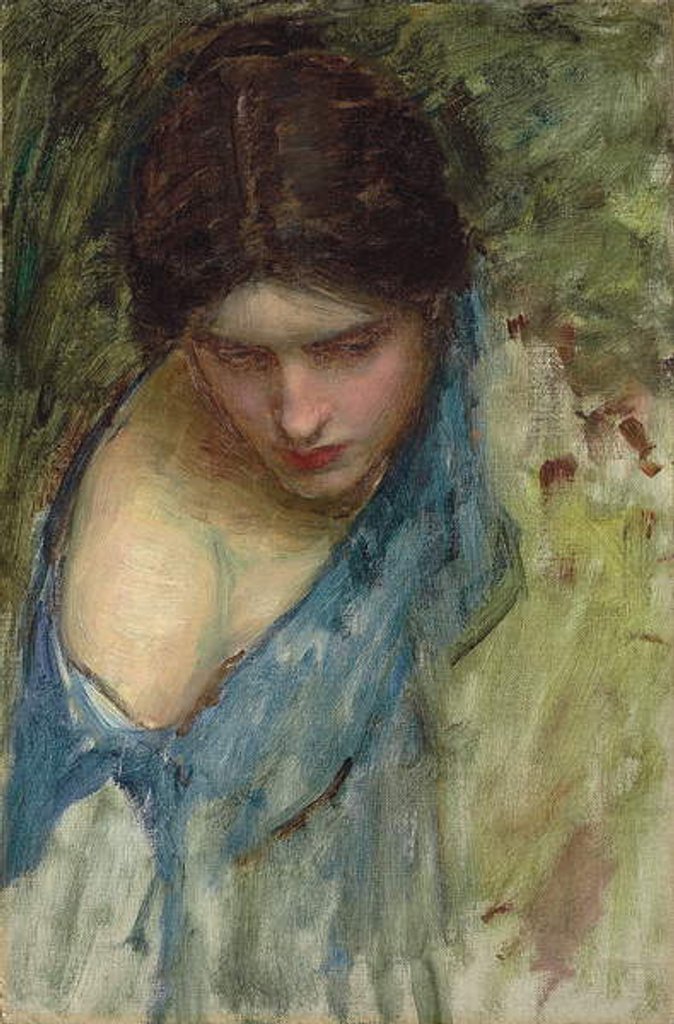 Detail of Nymphs Finding the Head of Orpheus: a sketch of the nymph at the left by John William Waterhouse