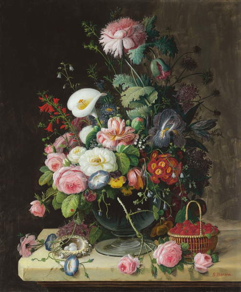 Detail of Still Life, Vase of Flowers by Severin Roesen