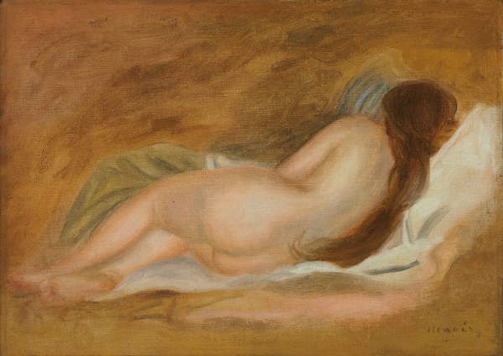 Detail of Sleeping Nude, Back View, Ochre Background by Pierre Auguste Renoir