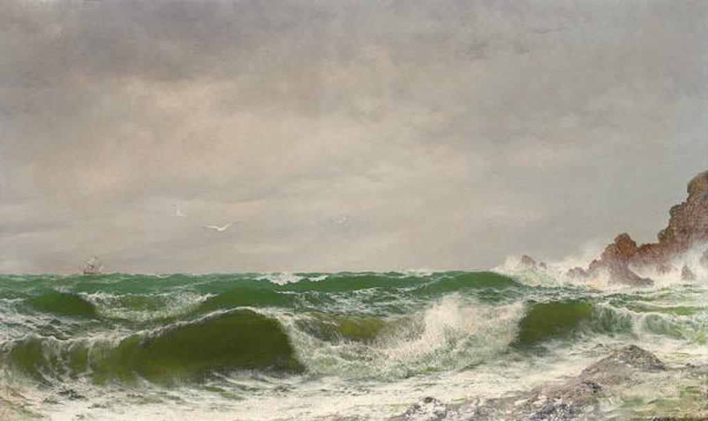 Detail of Waves crashing on a rocky coast, 1885 by David James