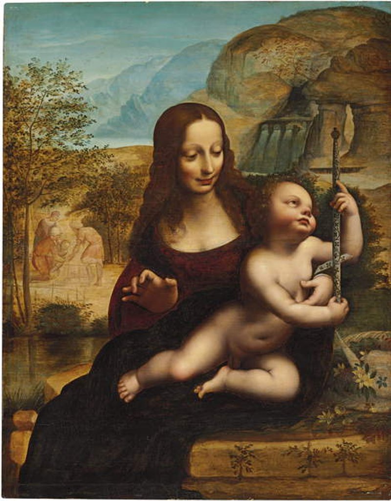 Detail of The Madonna of the Yarnwinder by Leonardo da (after) Vinci