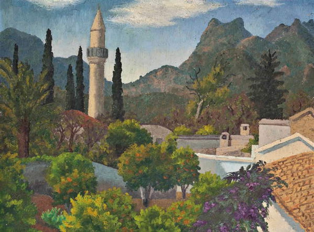 Detail of Turkish Village with Mosque, Cyprus, 1967 by Cedric Morris