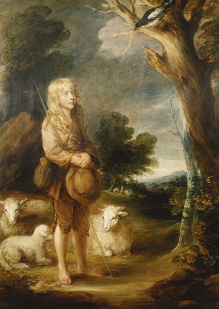 Detail of A Wooded Landscape with a Shepherd Boy Listening to a Magpie, and Three Sheep by Gainsborough Dupont