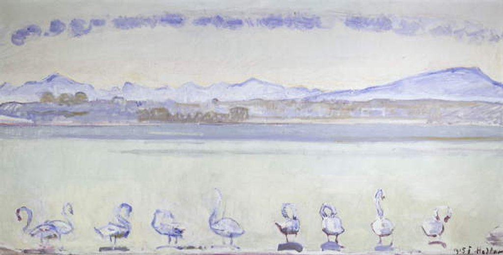 Detail of Nine Swans in Front of a Mountainous Landscape; Der Hafen von Genf, mit Neun Schwanen, vom Quai du Mont Blanc aus, 1915 by Ferdinand Hodler