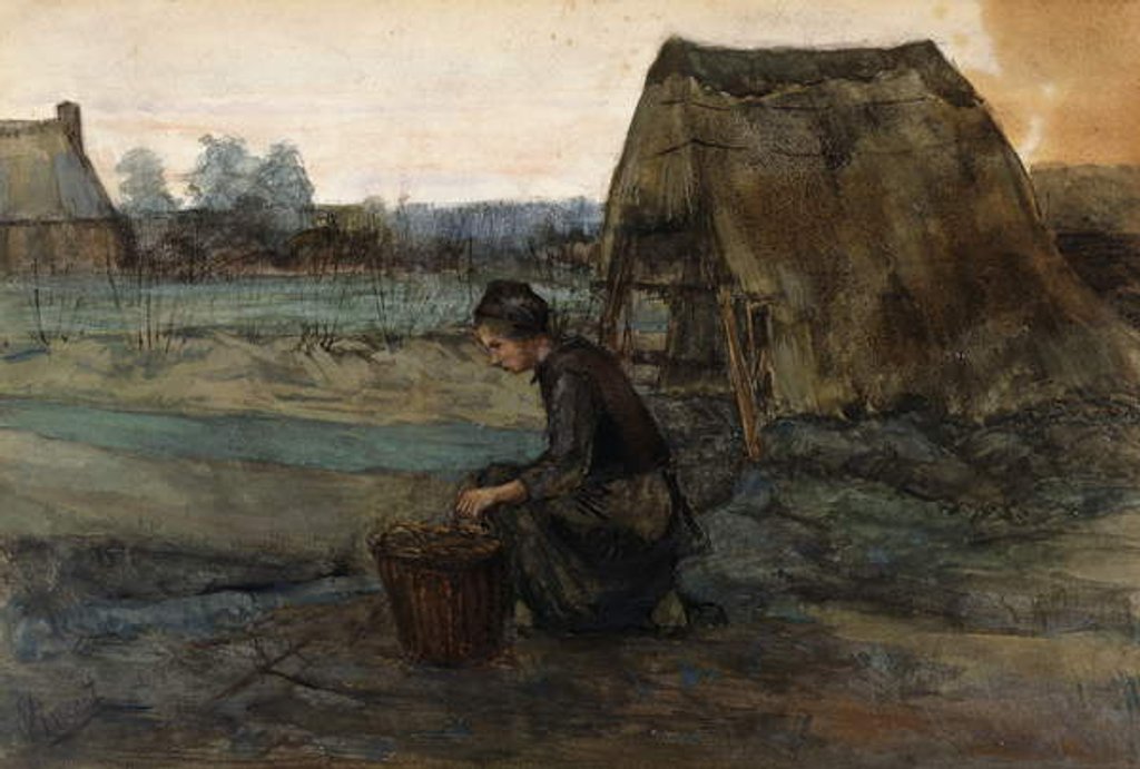 Detail of A Kneeling Peasant Woman in Front of a Hut; Paysanne Agenouillee Devant une Cabane, 1883 by Vincent van Gogh