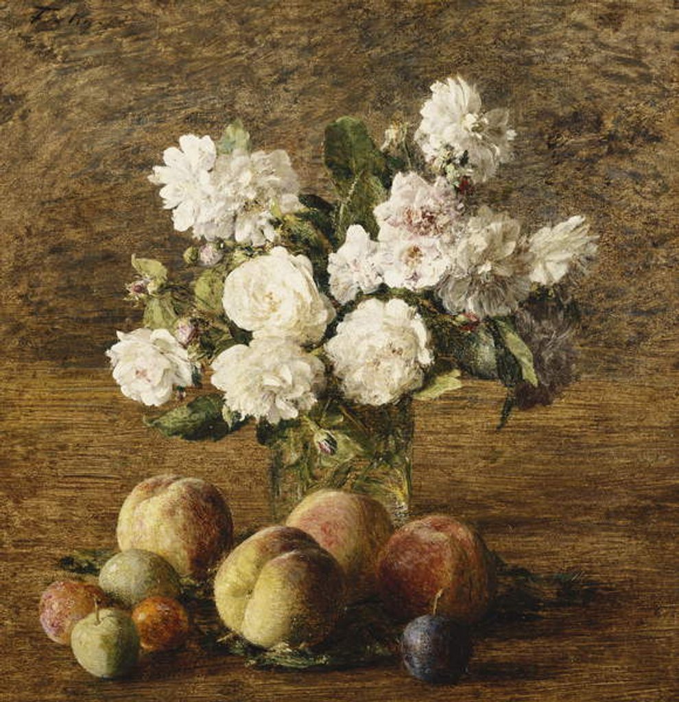 Detail of Still Life: Roses and Fruits; Nature Morte: Roses et Fruits, 1878 by Ignace Henri Jean Fantin-Latour