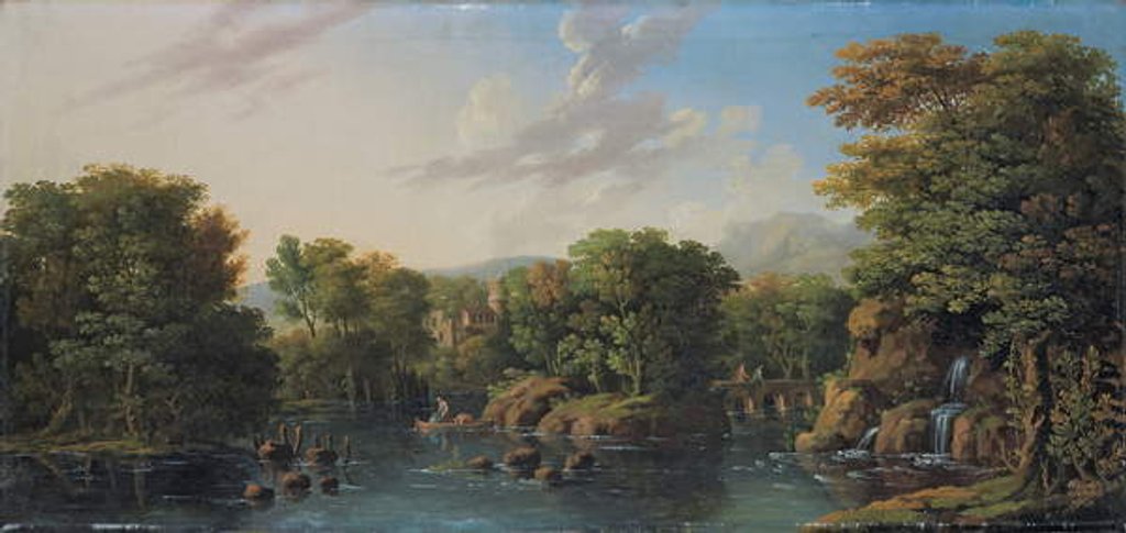 Detail of Wooded river landscape by George the Elder Barret