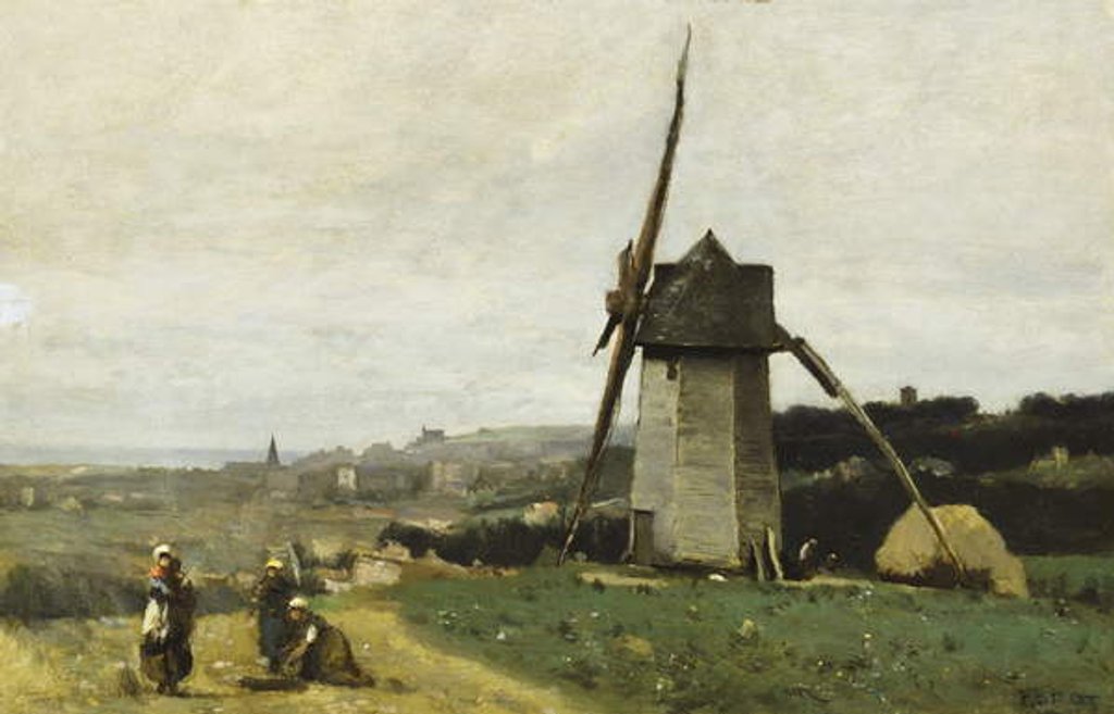 Detail of Etretat-a Windmill by Jean Baptiste Camille Corot