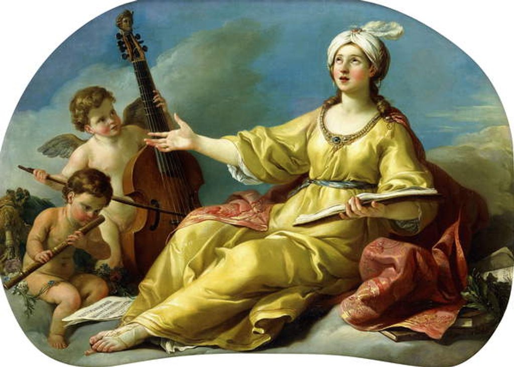 Detail of A Personification of Music, Singing with Putti Playing a Viol and a Flute, 1758 by Joseph-Marie the Elder Vien