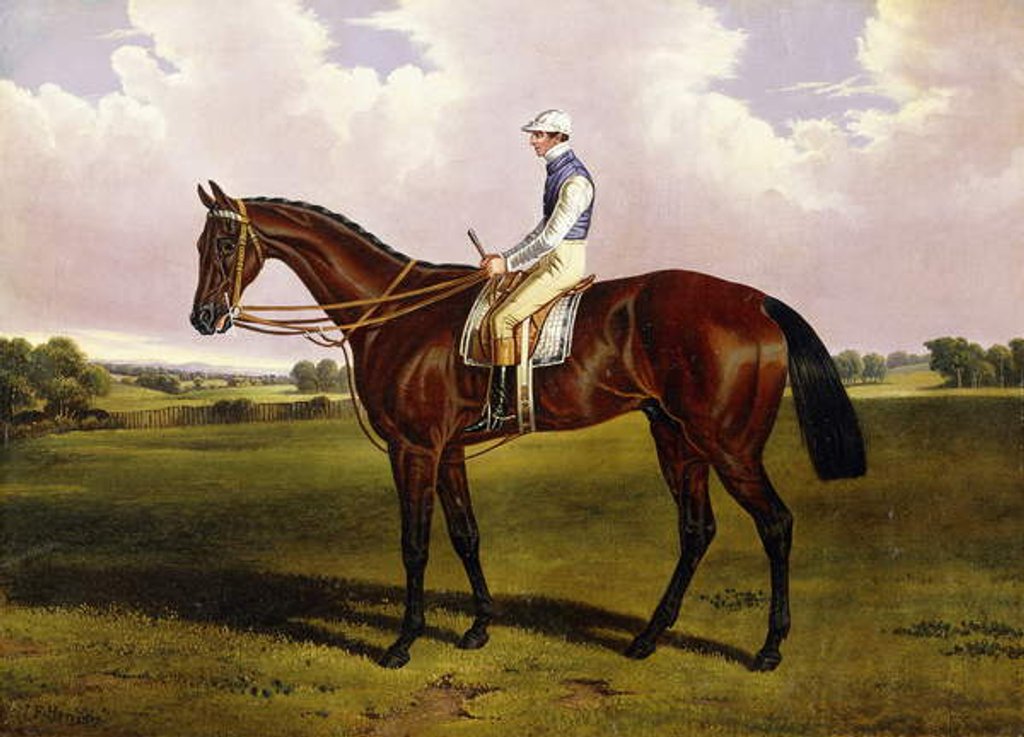 Detail of Bloomsbury, A Chestnut Racehorse with Sam Templeman up, in a Landscape by Alfred de Prades