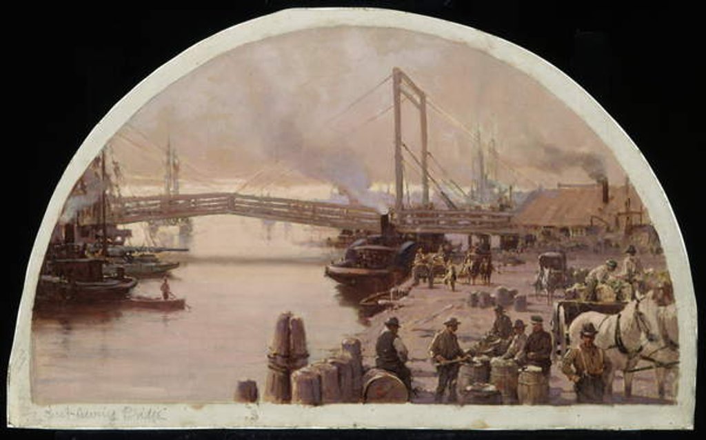 Detail of The First Bridge Across the Chicago River, 1834, 1900 by Lawrence Carmichael Earle