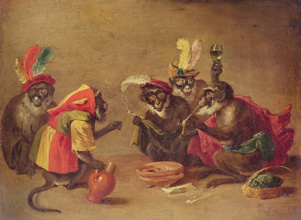 Detail of Monkeys smoking and drinking by David the Younger Teniers