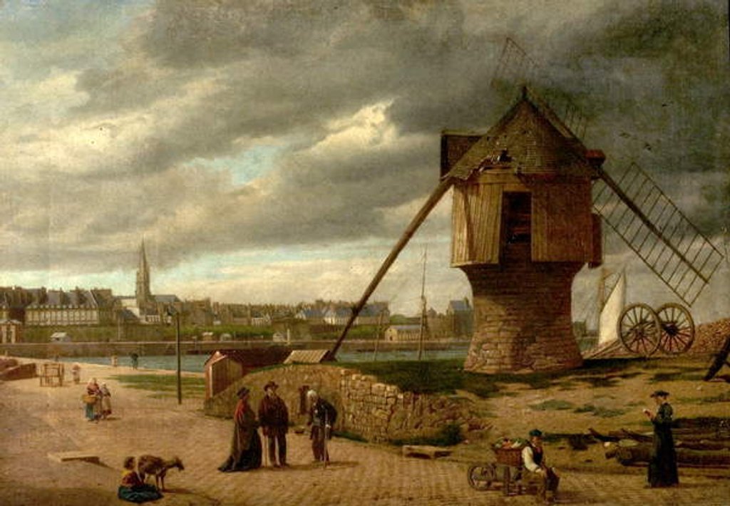 Detail of Landscape with a Windmill, St Malo, France, 1877 by James Collinson