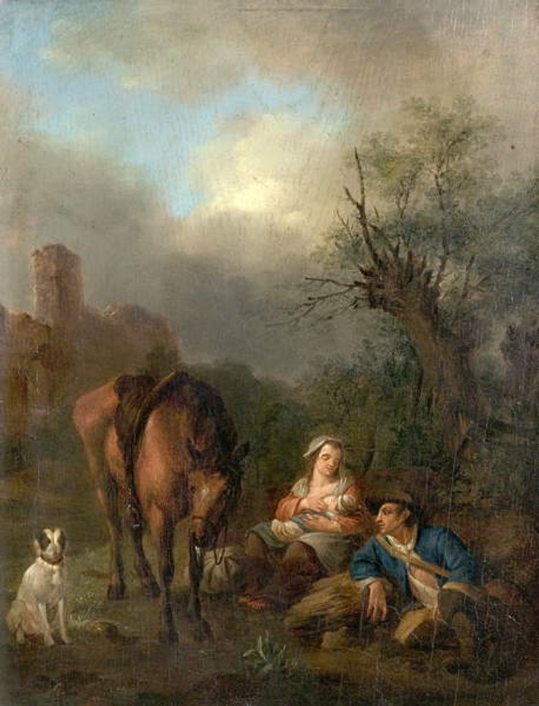 Detail of Landscape with Figures, a Horse and a Dog by Jan Hackaert