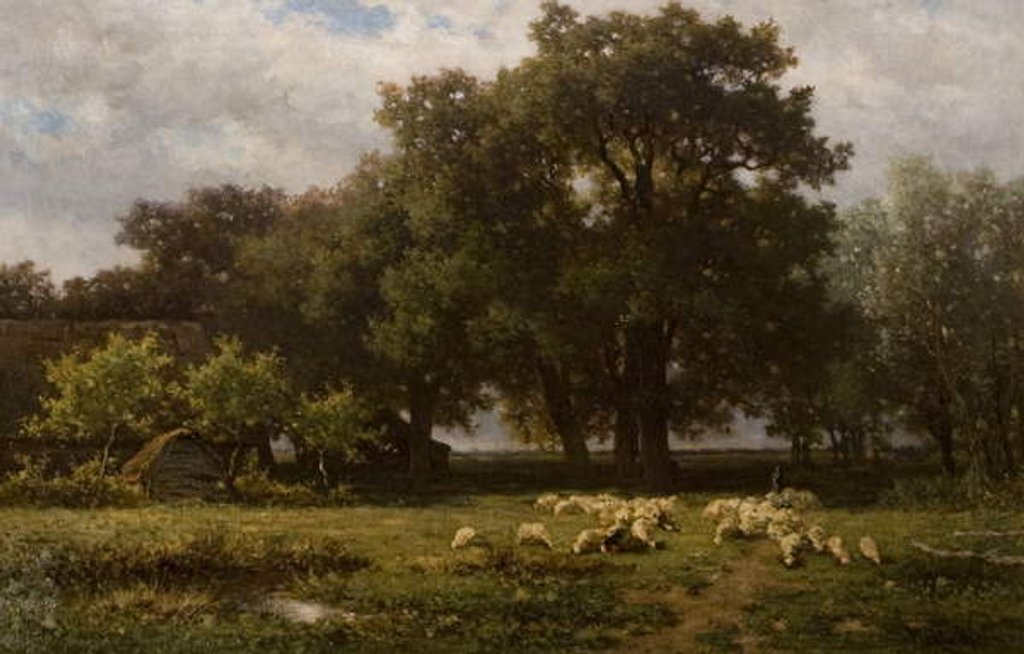 Detail of Landscape with Sheep and Barn, mid 19th century by Willem Roelofs