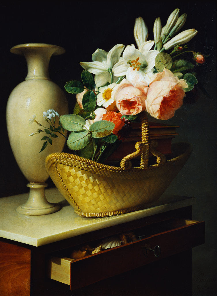 Detail of Bouquet of Lilies and Roses in a Basket by Antoine Berjon