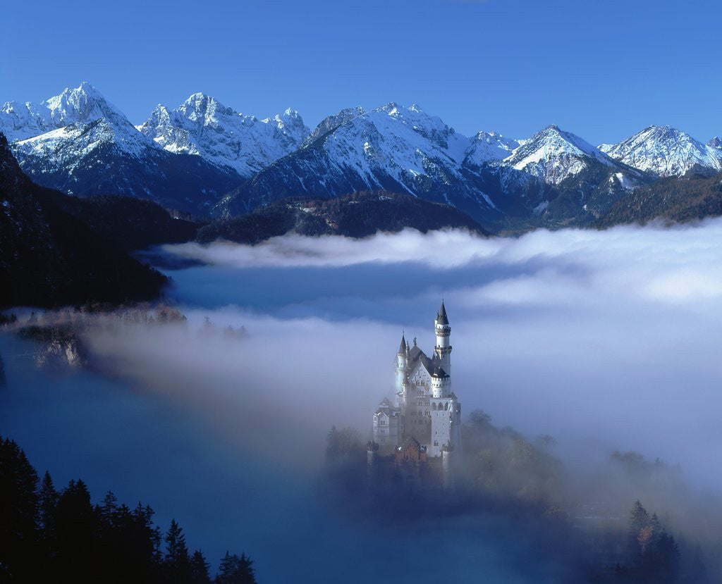 Detail of Neuschwanstein Castle Surrounded in Fog by Corbis