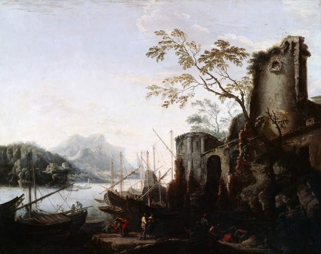 Detail of Marine Landscape with Towers with ships and ruins, c.1645, by Salvator Rosa