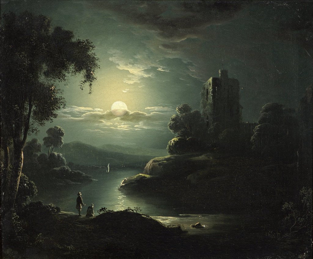 Detail of Moonlit River Landscape by British School