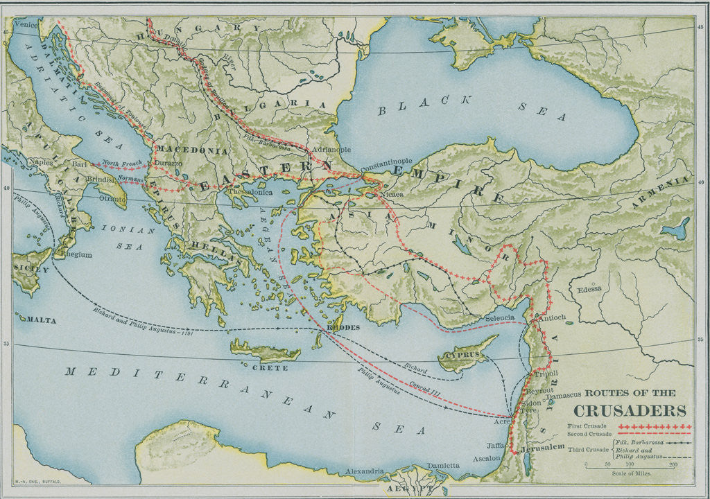 Detail of Map Showing Routes During Crusades by Corbis