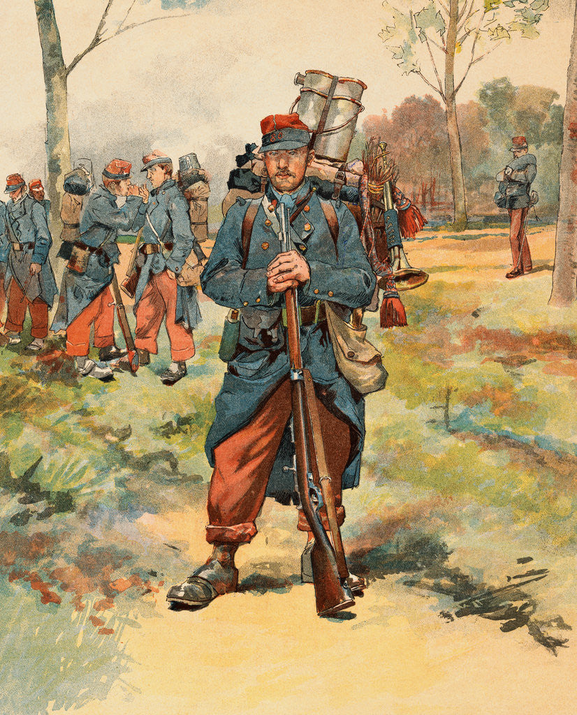 Detail of Lithograph Depicting a French Soldier and His Company by Georges Jeanniot