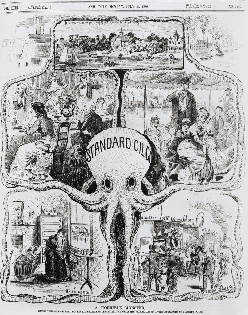 Detail of Political Cartoon of Pollution Problems with Standard Oil Company as Octopus by Corbis